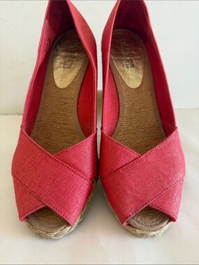 Lauren Ralph Lauren Cecilia espadrille peep toe wedge jute linen upper shoes
